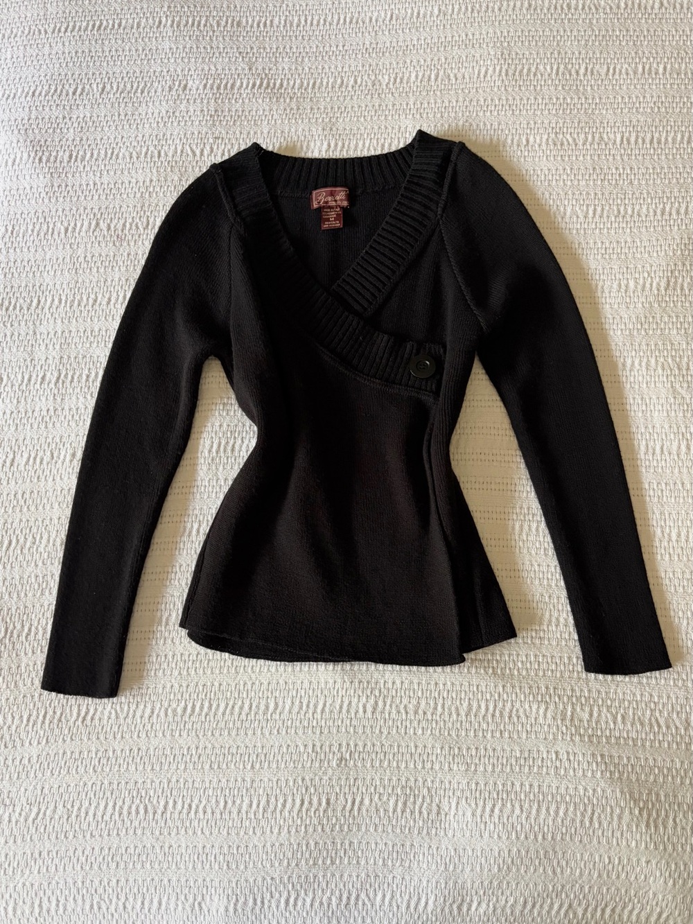 Berretti Late 90s Y2K Made in Italy Asymmetric Black Merino Wool Wrap Sweater M